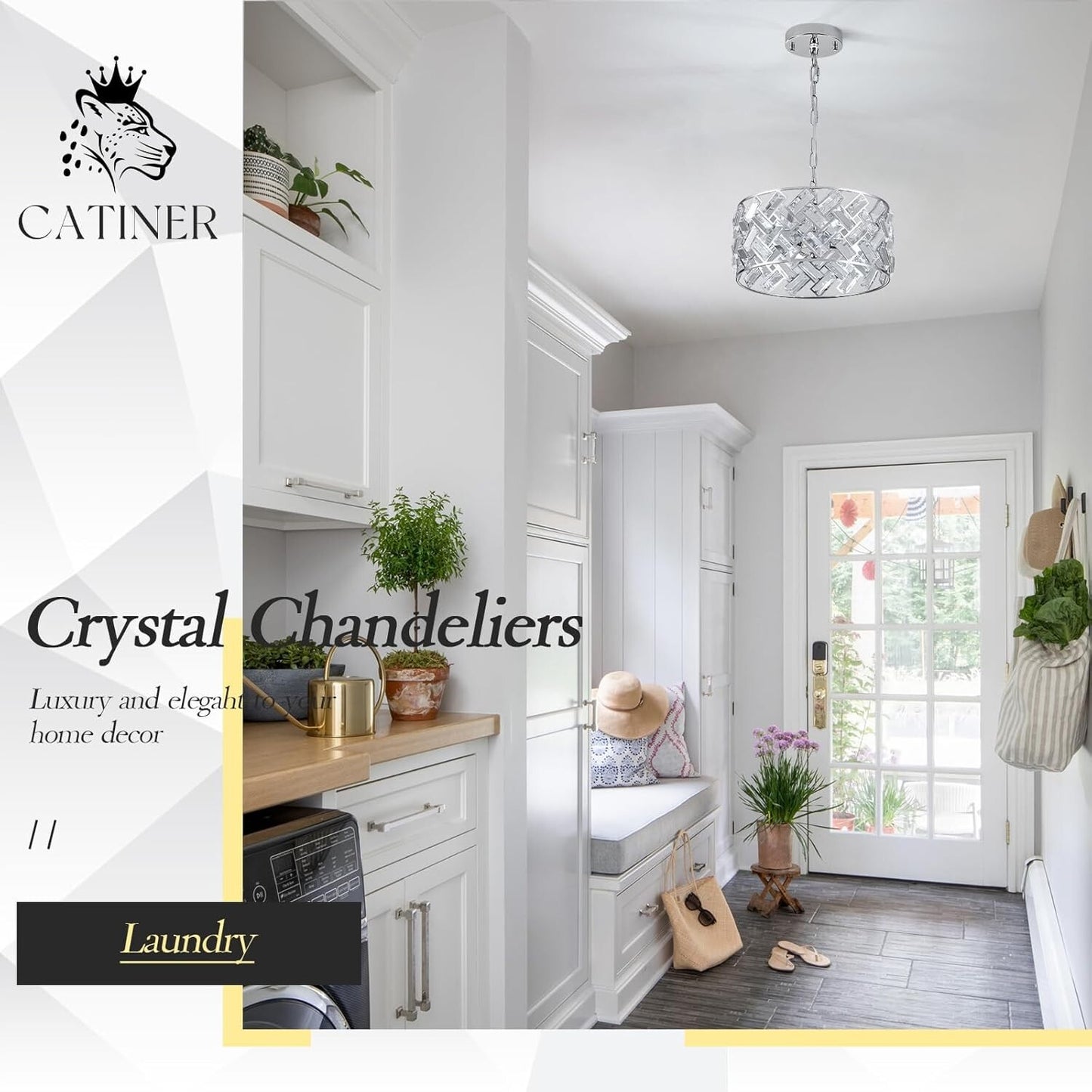 12" Crystal & Polished Chrome 4-Light Chandelier - Modern Drum Pendant Light