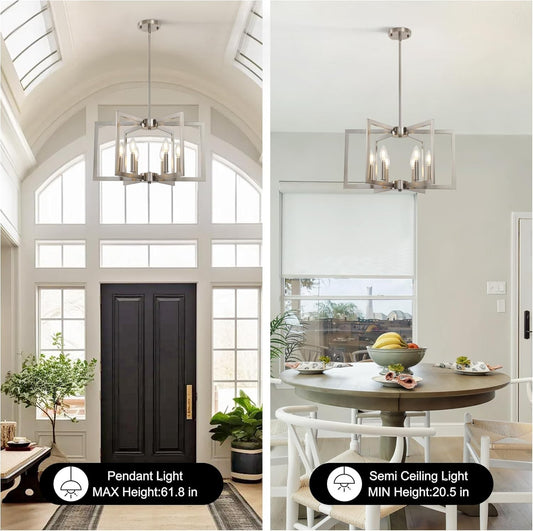 6-Light Modern Geometric Chandelier Brushed Nickel 21in Dining Room Kitchen UL