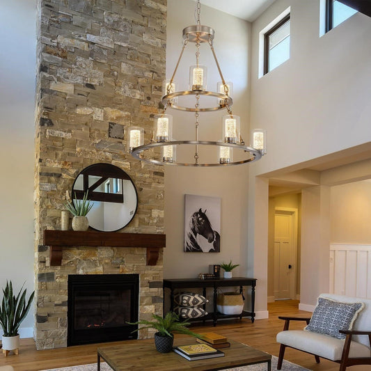 Transform Your Dining Room 9-Light Crystal Wagon Wheel Chandelier Nickel