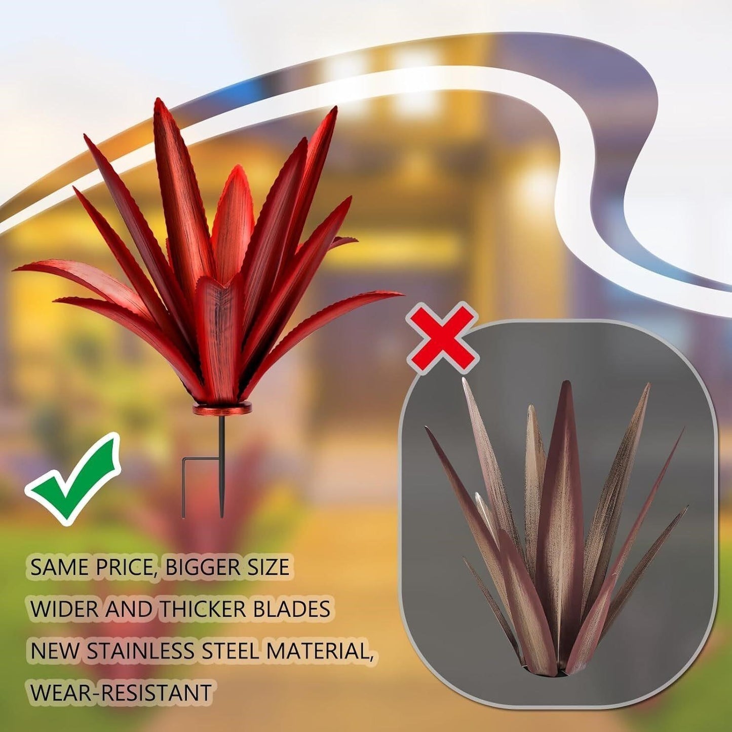 Metal Agave Plant Yard Art Tequila Rustic Garden Stake Red Outdoor Lawn Decor