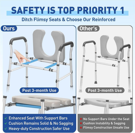 Raised Toilet Seat with Handles 500lb Heavy Duty Adjustable Riser Toilet/Shower