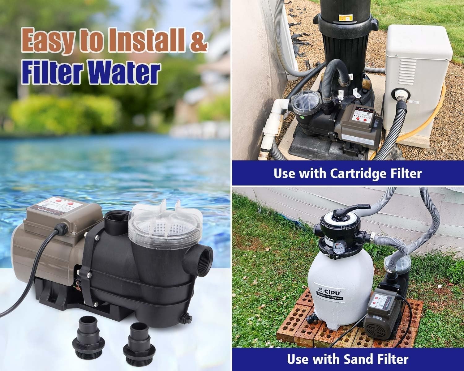 CIPU 0.35HP 2700GPH Pool Pump Built-In Timer 115V Above Ground Self Priming New