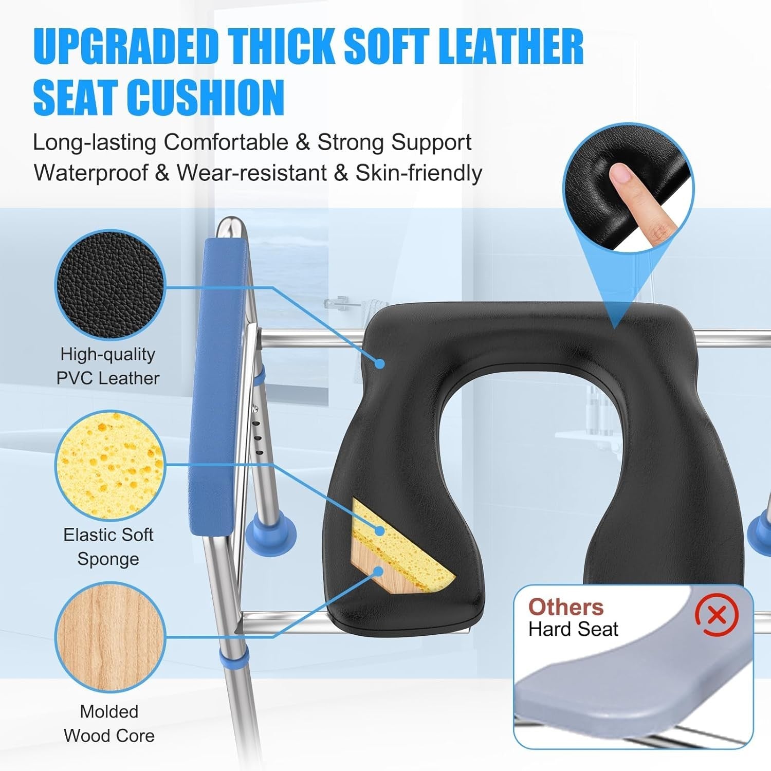 Raised Toilet Seat Handles 400lb Padded Riser Adjustable Senior Bariatric Safety