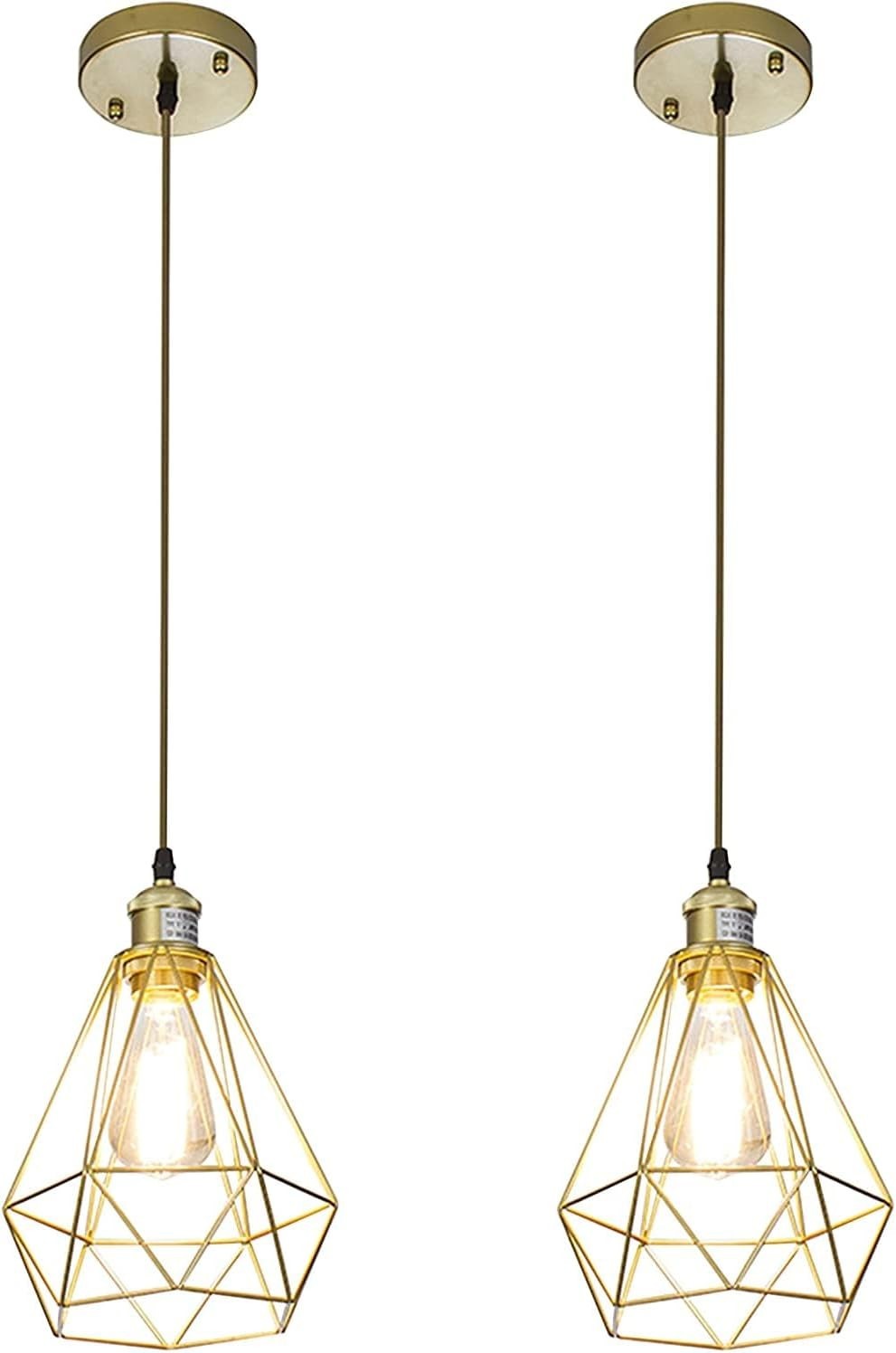 Gold Pendant Light 2 Pack Geometric Cage Kitchen Island Adjustable Modern Foyer