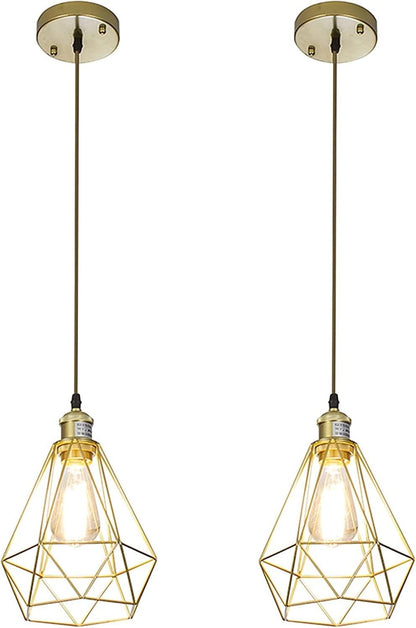 Gold Pendant Light 2 Pack Geometric Cage Kitchen Island Adjustable Modern Foyer