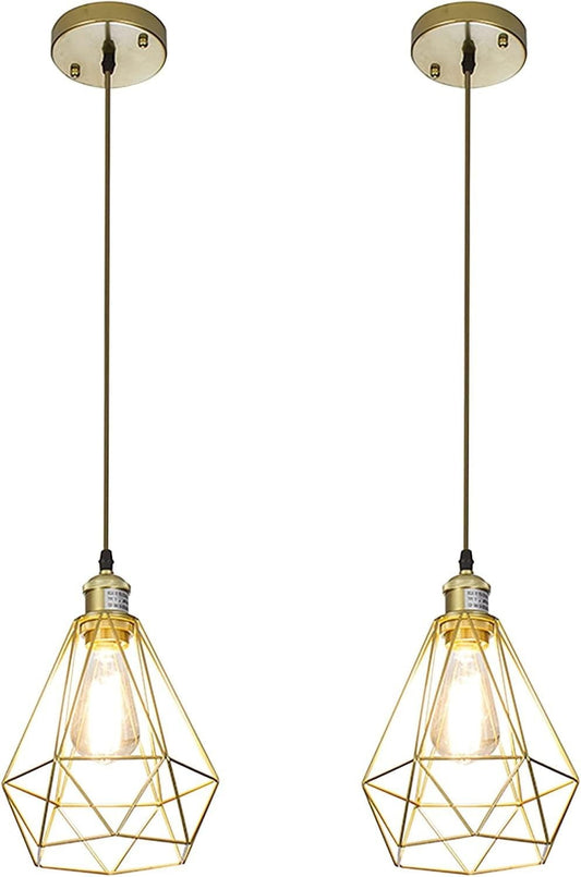 Gold Pendant Light 2 Pack Geometric Cage Kitchen Island Adjustable Modern Foyer