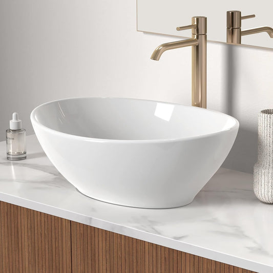 KES BVS124 Bathroom Vessel Sink Oval White Ceramic 16x13 Egg Shape Above Counter