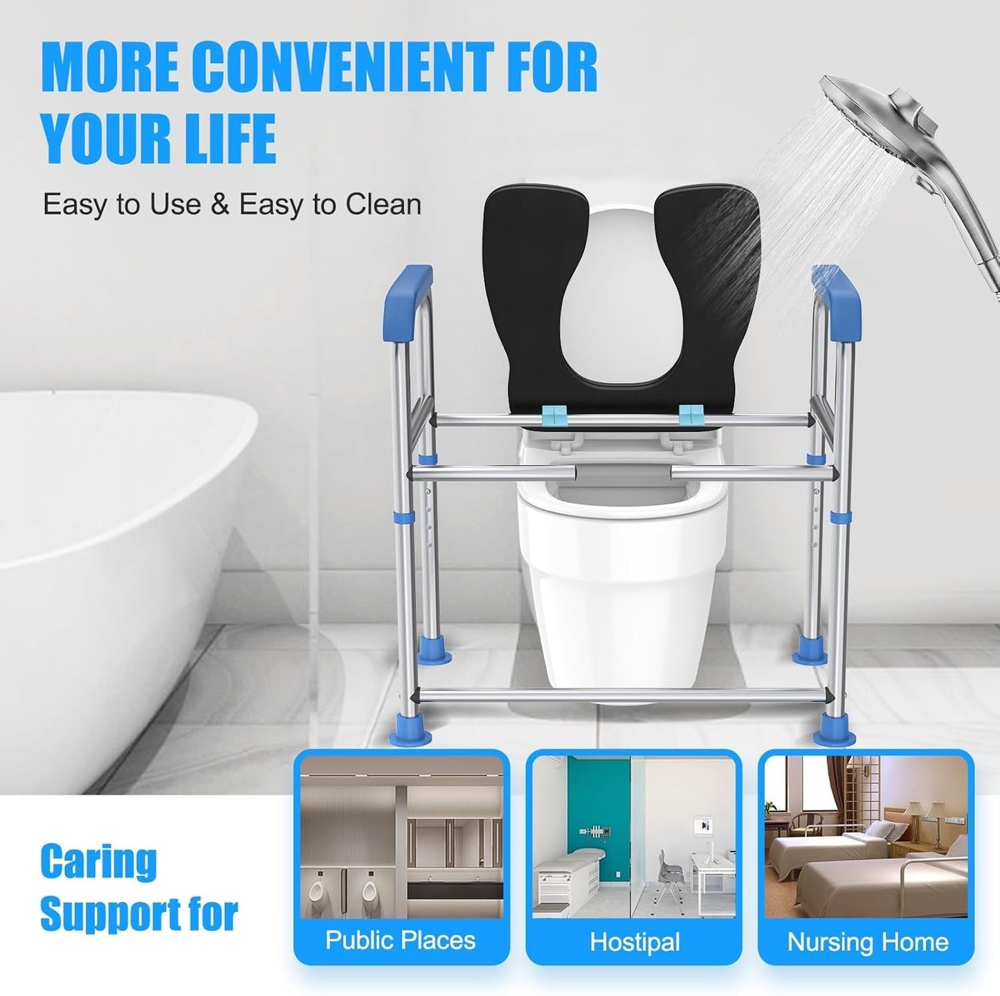 Raised Toilet Seat Handles 400lb Padded Riser Adjustable Senior Bariatric Safety