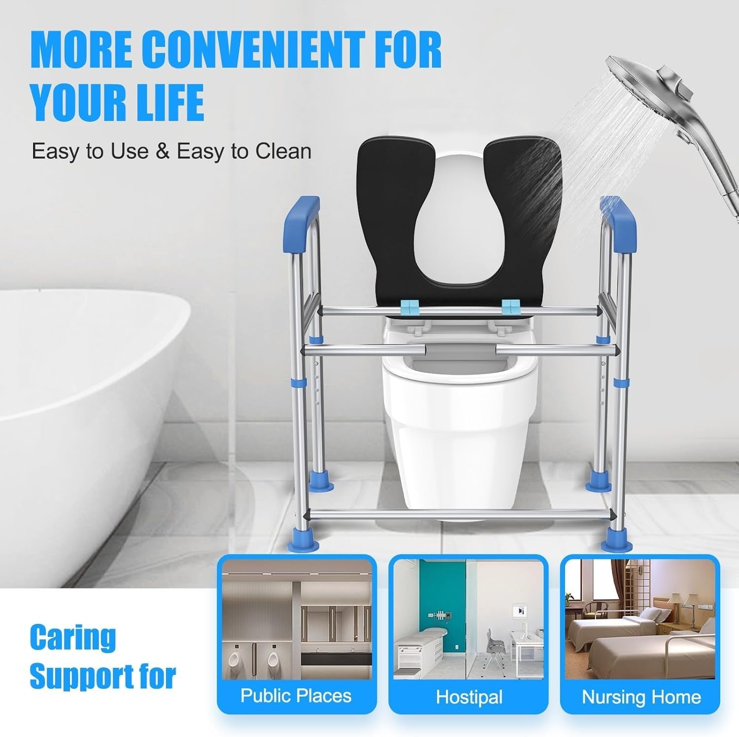 Raised Toilet Seat Handles 400lb Padded Riser Adjustable Senior Bariatric Safety