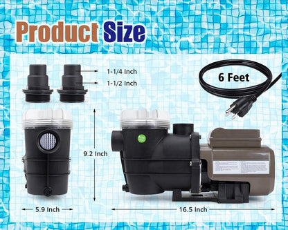 CIPU 0.35HP 2700GPH Pool Pump Built-In Timer 115V Above Ground Self Priming New