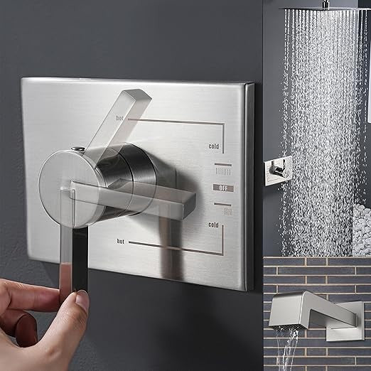 12 Inch Rain Shower Head Tub Spout Trim Kit Brushed Nickel Valve Included Square