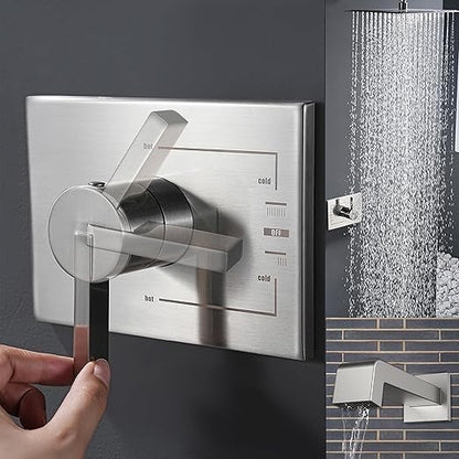12 Inch Rain Shower Head Tub Spout Trim Kit Brushed Nickel Valve Included Square