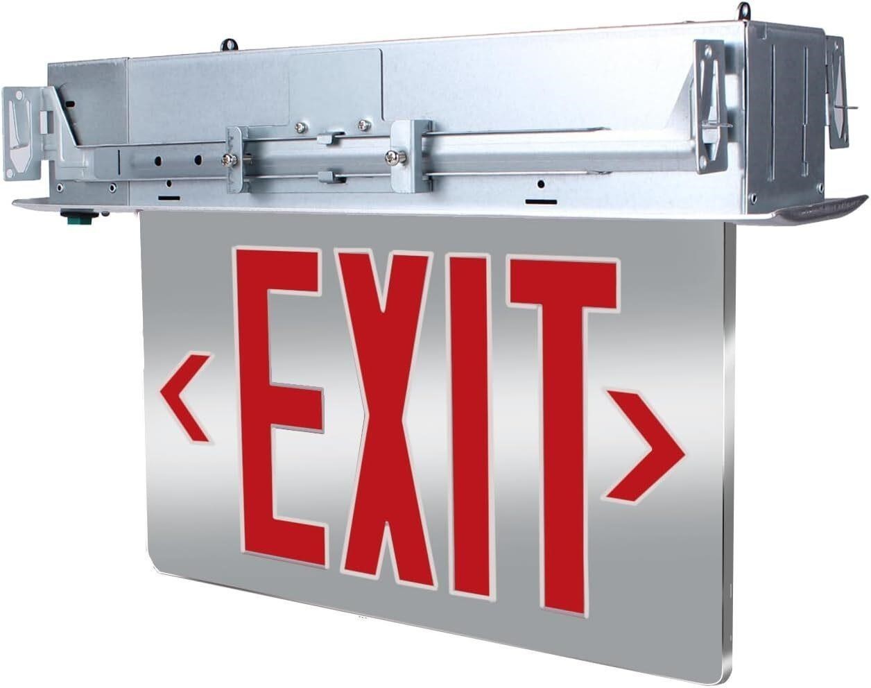 Commercial Exit Sign LED Recessed Mirror Acrylic Battery Backup UL 120V