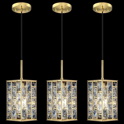 Gold Crystal Pendant Lights Set of 3 Kitchen Island Square Cage Adjustable