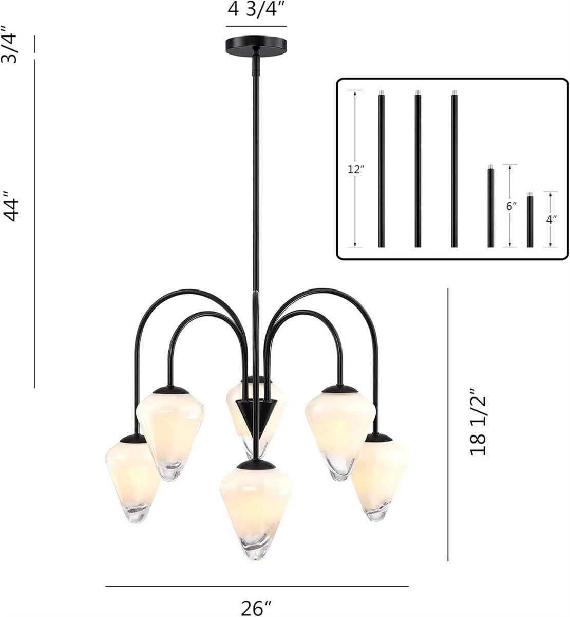 6-Light Gold Sputnik French Modern Chandelier Snow Glass Shades Dining New