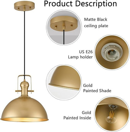 12 Inch Gold Farmhouse Pendant Lights 3 Pack Kitchen Island Matte Dome Adjustabl