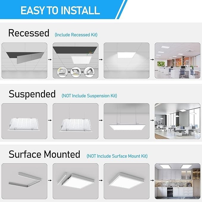 6 Pack 2x2 LED Flat Panel Light Drop Ceiling 40W 4400LM 3CCT Dimmable ETL Office