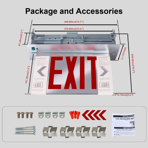 Commercial Exit Sign LED Recessed Mirror Acrylic Battery Backup UL 120V