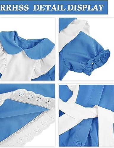 Alice in Wonderland Kids Costume Dress Apron Wig Headband Socks 6-Pc - 10-14y