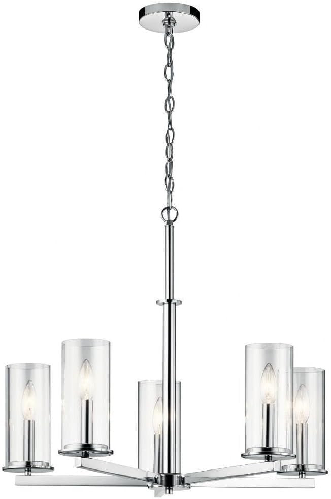 Kichler 43999CH Crosby 5-Light Chrome Chandelier Clear Glass 26" Dimmable