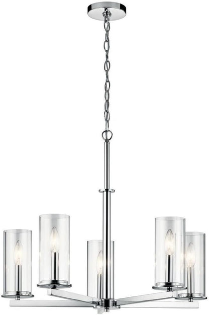 Kichler 43999CH Crosby 5-Light Chrome Chandelier Clear Glass 26" Dimmable