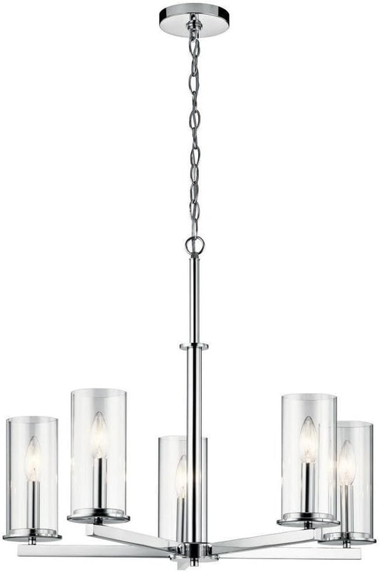 Kichler 43999CH Crosby 5-Light Chrome Chandelier Clear Glass 26" Dimmable