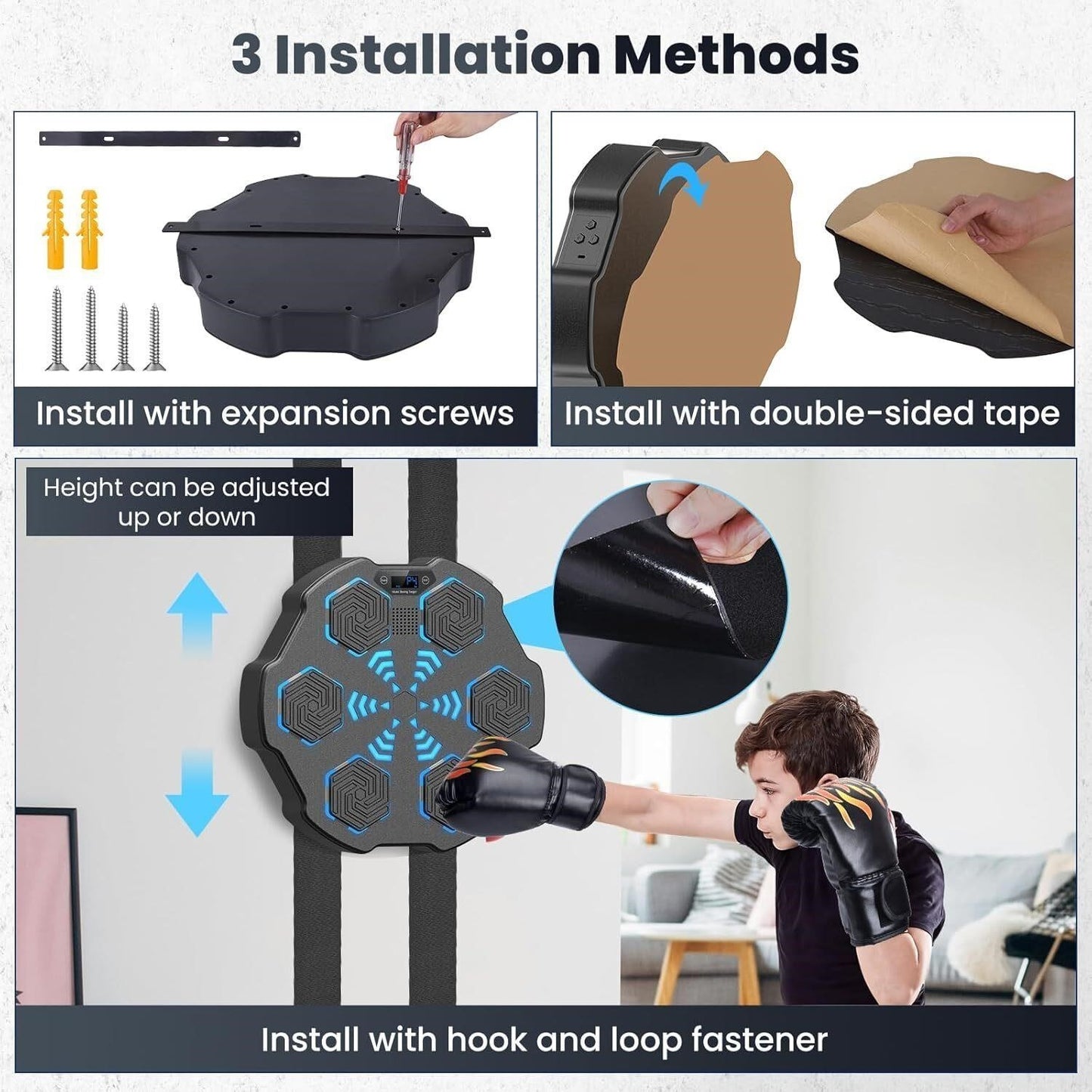 Music Boxing Machine Bluetooth Wall Mounted Trainer Gloves Kids Adults Workout