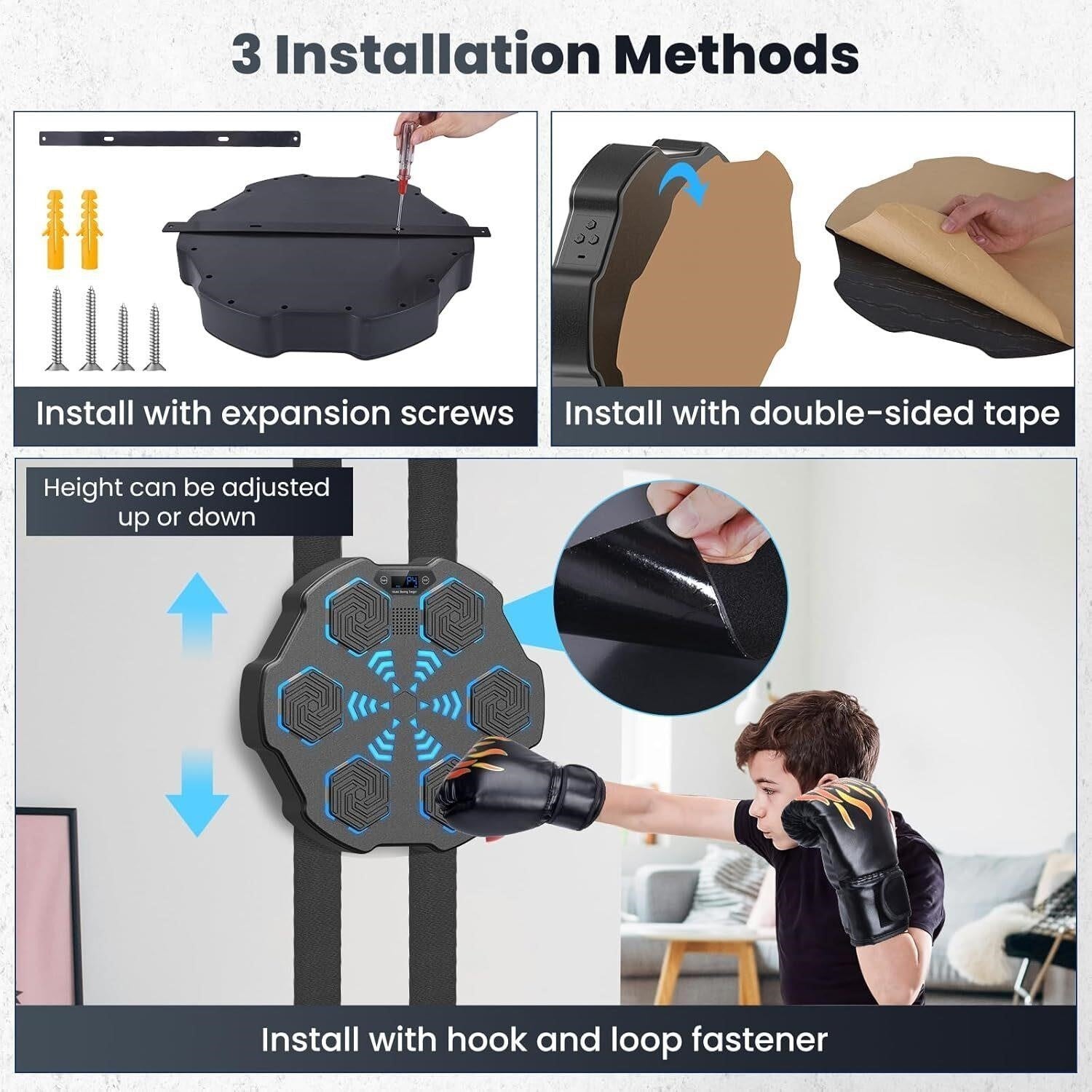 Music Boxing Machine Bluetooth Wall Mounted Trainer Gloves Kids Adults Workout