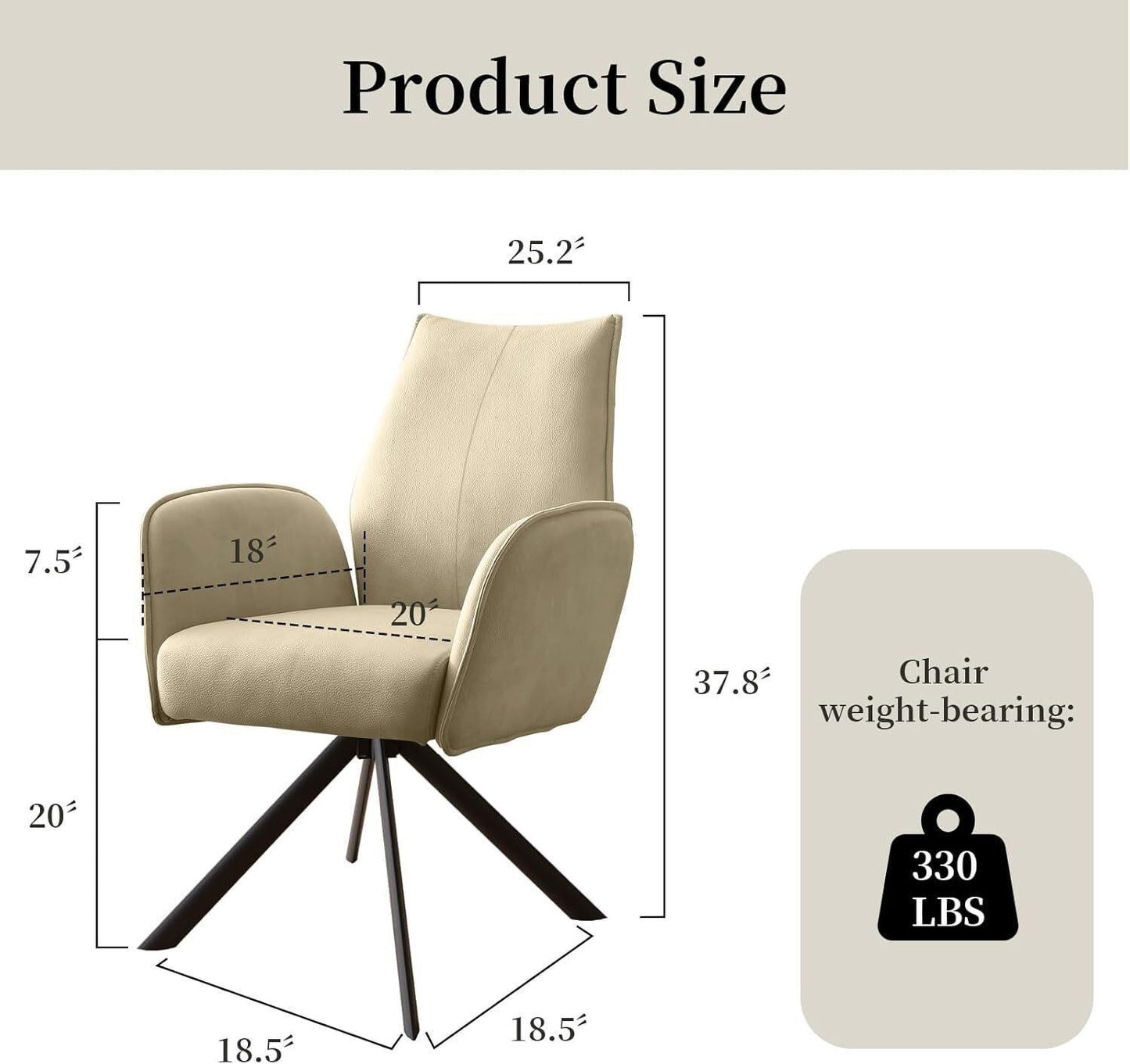 Swivel Office Chair No-Wheel Beige PU Leather 330 lbs Home Desk Vanity