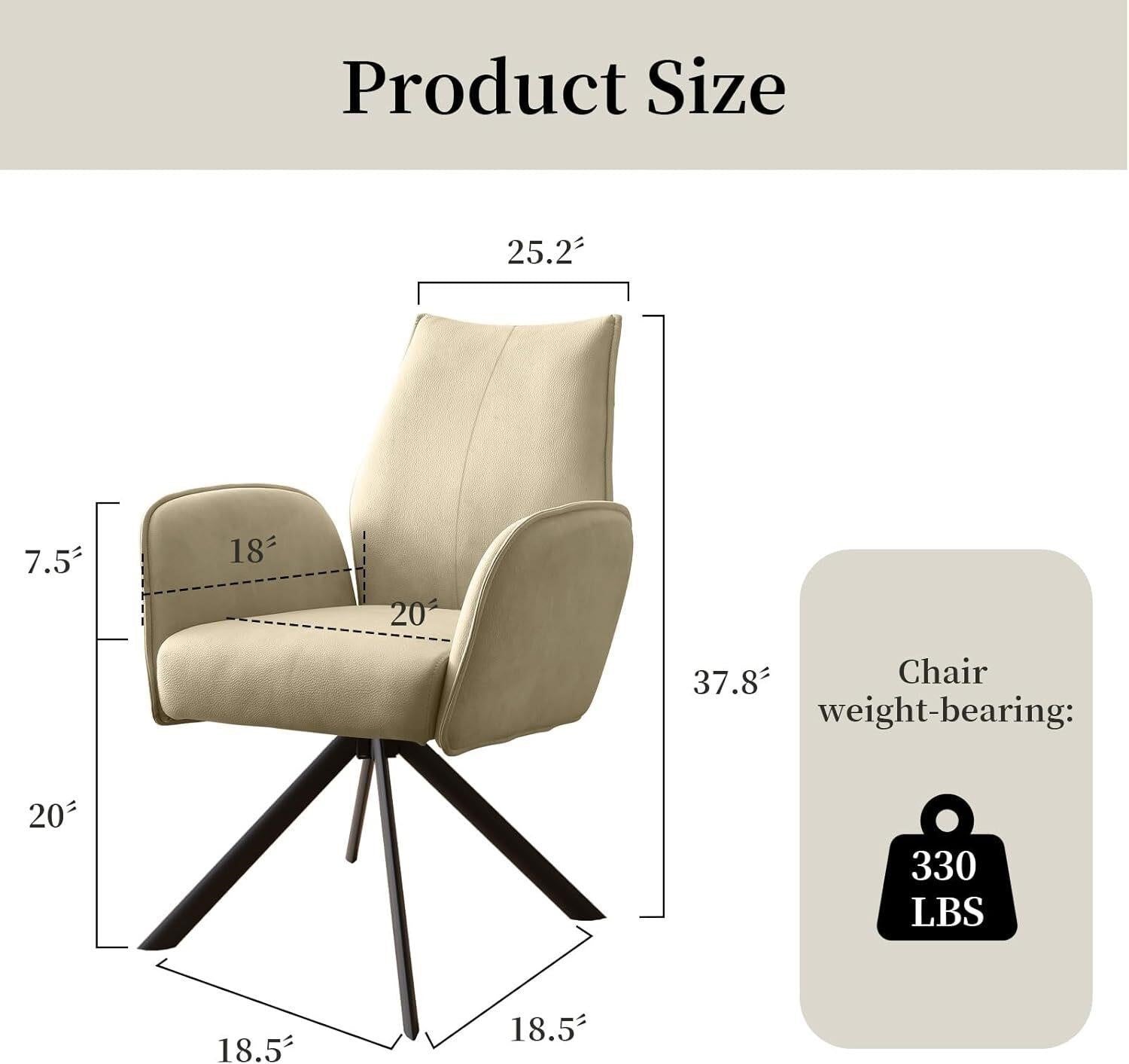 Swivel Office Chair No-Wheel Beige PU Leather 330 lbs Home Desk Vanity