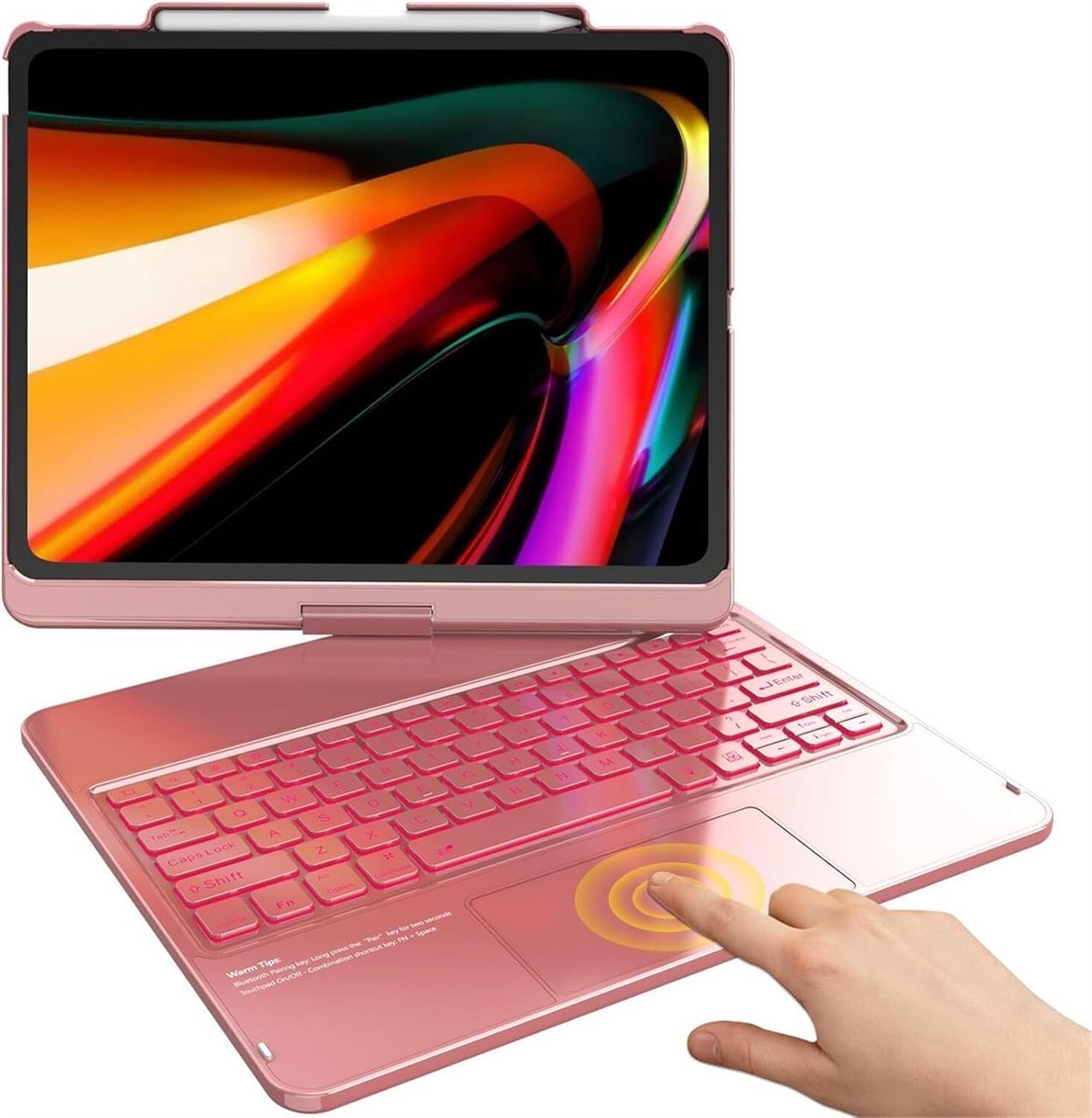 Pink Keyboard Case for iPad Air 13 M2 M3 / Pro 12.9 RGB Backlit 360 Trackpad