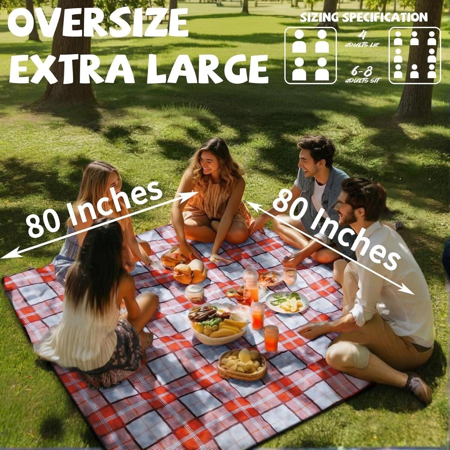 Extra Large Picnic Blanket 80x80 Waterproof Sandproof Beach Camping Mat Foldable