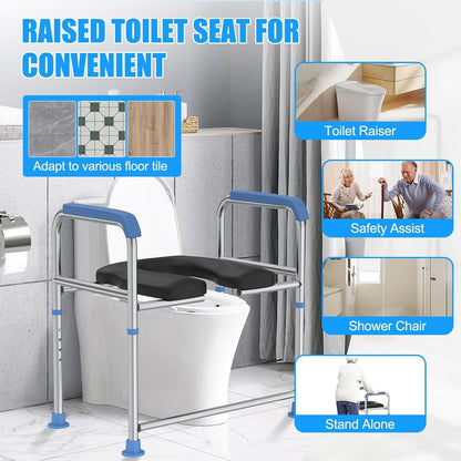 Raised Toilet Seat Handles 400lb Padded Riser Adjustable Senior Bariatric Safety