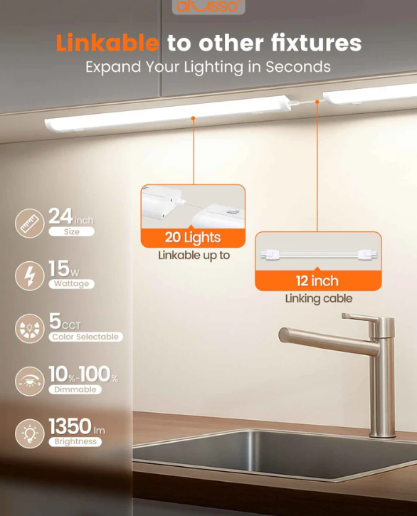 ALUSSO LIGHTING 24" LED Under Cabinet Light 2 Pack 5CCT 1350LM Dimmable Linkable