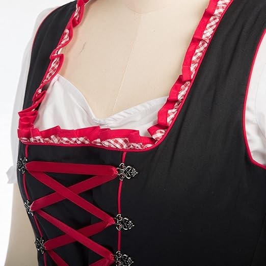 Scarlet Darkness Women's Dirndl Dress 3 Piece Oktoberfest German Black Red XL
