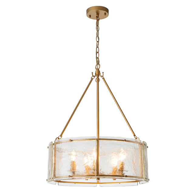 Gold Drum Chandelier 5-Light Ribbed Glass Pendant Dining Kitchen Island Dimmable