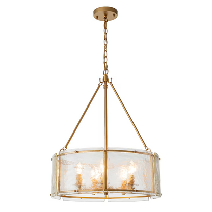 Gold Drum Chandelier 5-Light Ribbed Glass Pendant Dining Kitchen Island Dimmable
