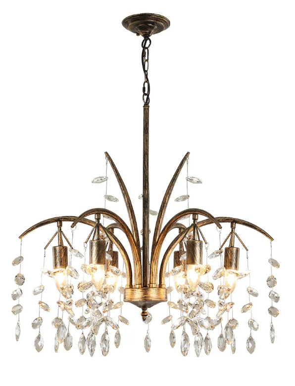 6-Light Bronze Crystal Chandelier 27.6" Vintage Empire Antique Dining Room
