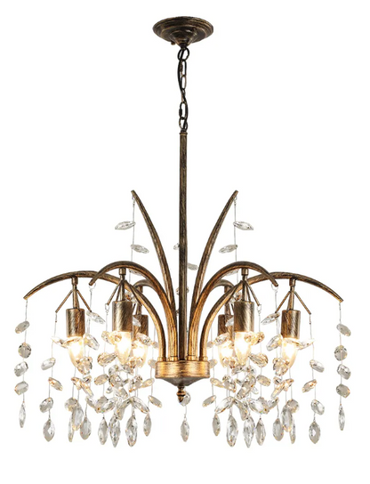 6-Light Bronze Crystal Chandelier 27.6" Vintage Empire Antique Dining Room
