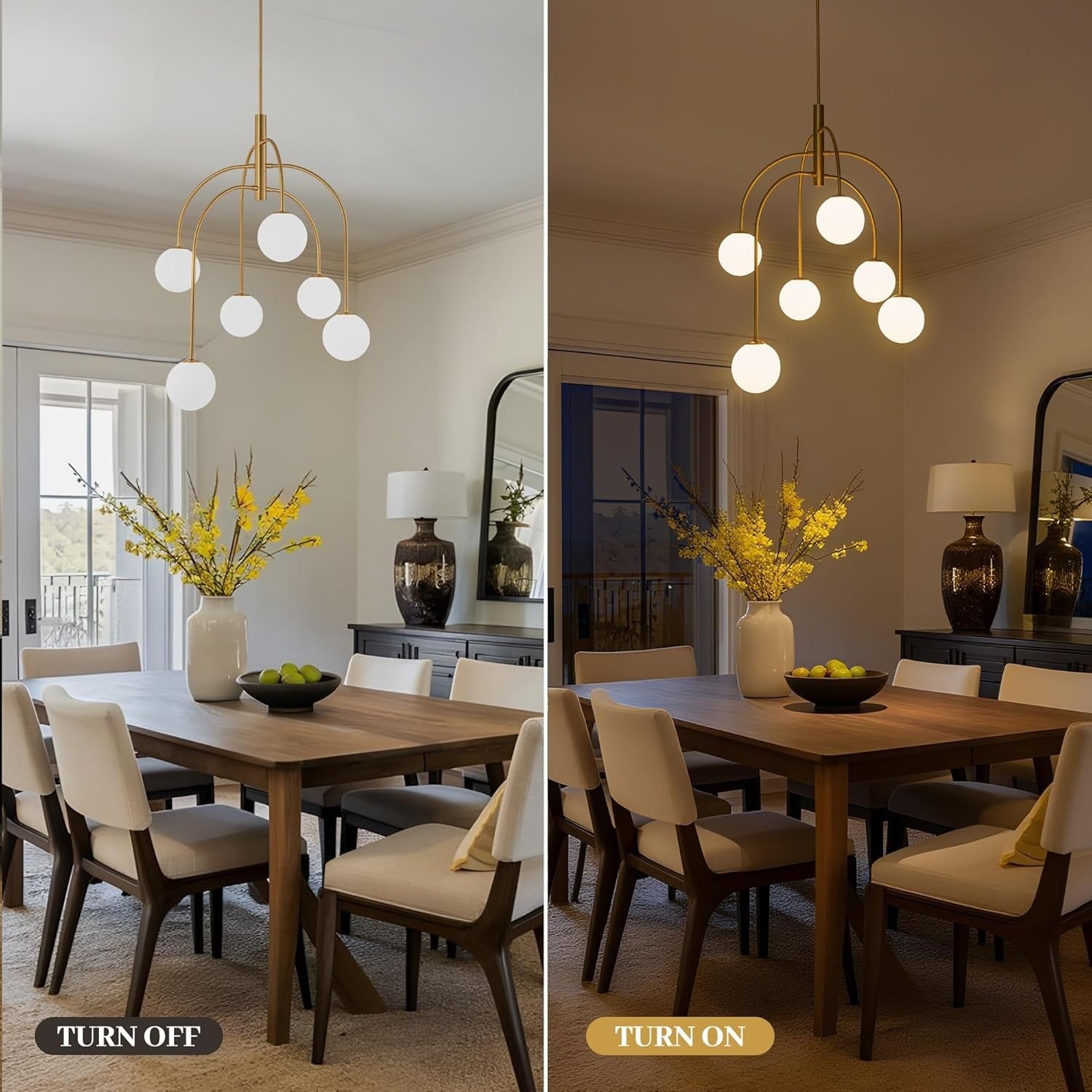 LamQee 6 Light Mid Century Modern Sputnik Chandelier Gold Milk Glass Globe G9