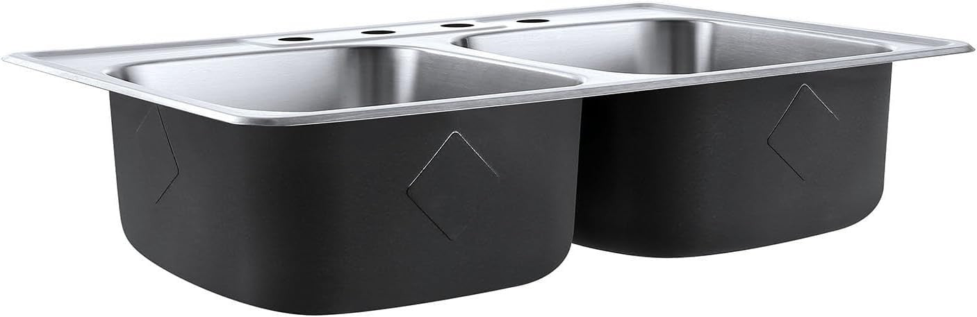 Kingston Brass 33" Double Bowl Drop-In Kitchen Sink 304 Stainless 22 Gauge