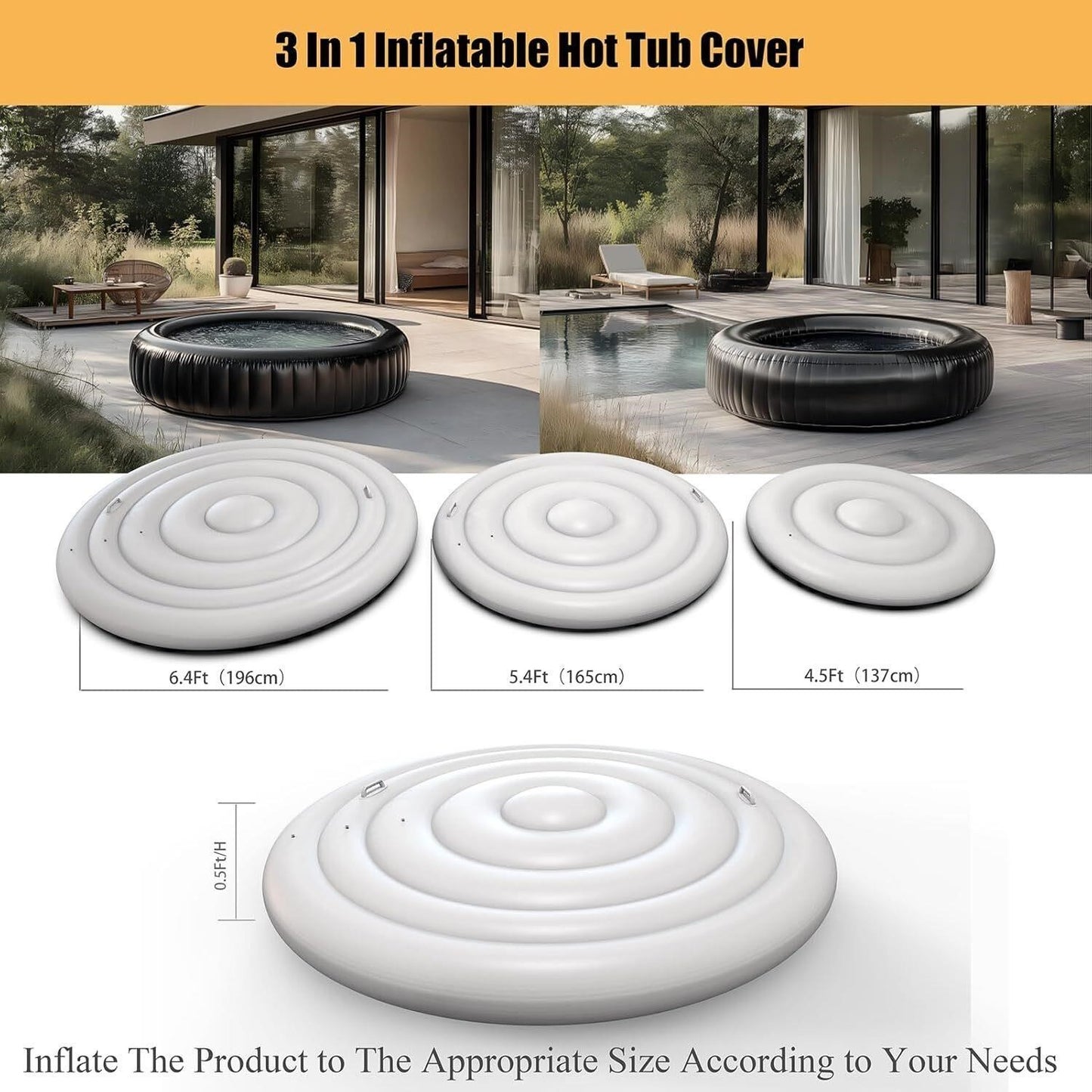 Inflatable Hot Tub Cover Round Insulated Energy Saving Rain Snow Proof Sibosen