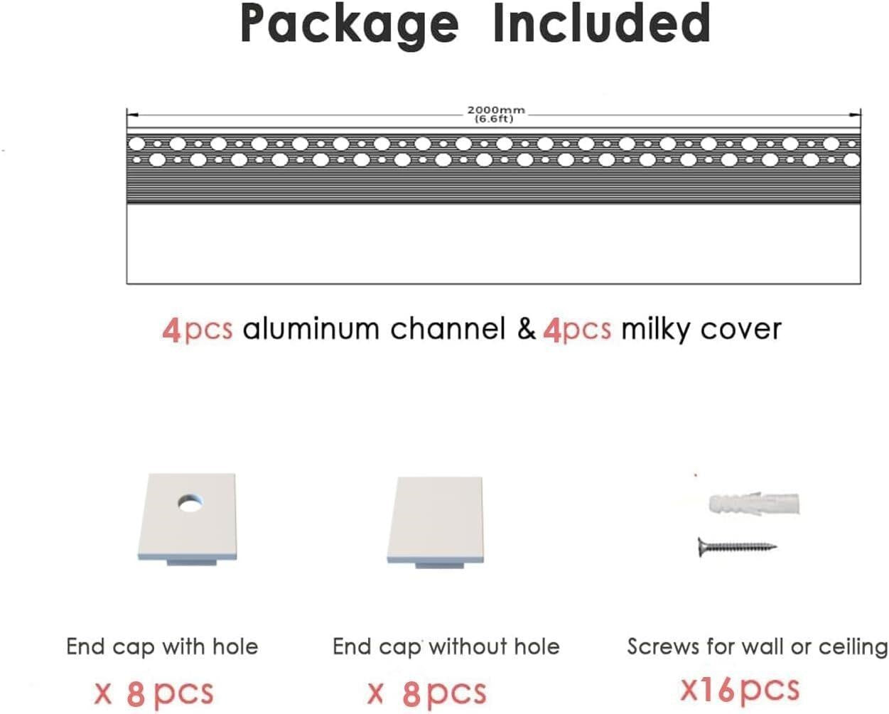 Besseto 4-Pack Plaster-In LED Channel 6.6ft Trimless Drywall Aluminum New