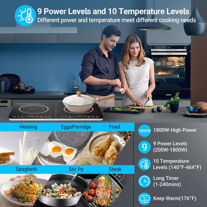 Aobosi Double Induction Cooktop 1800W Dual Burner Portable 22" 10 Temp NEW