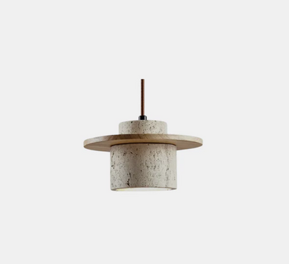 Axamate Wabi Sabi Pendant Light Travertine Stone Wood 4.7" E26 Japandi