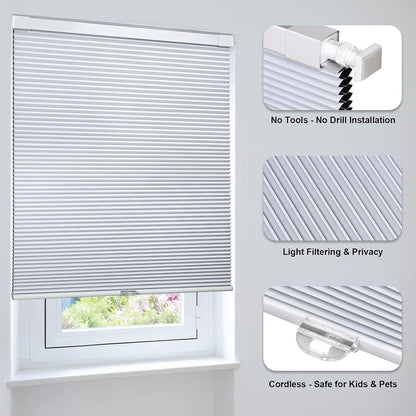LazBlinds No Drill Cordless Blackout Shades – 24”x48” - Silver White Blinds
