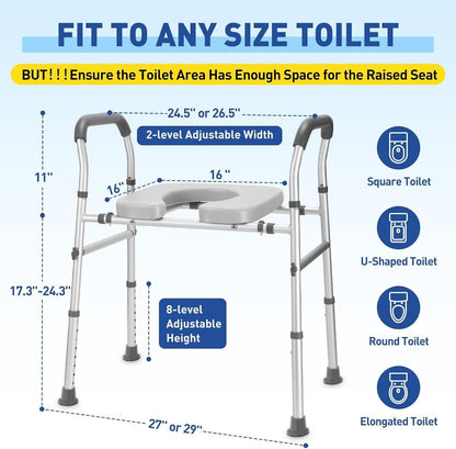 Raised Toilet Seat with Handles 500lb Heavy Duty Adjustable Riser Toilet/Shower