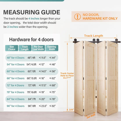 WINSOON 96" Bifold Barn Door Hardware Kit — 4 Doors Quiet Nylon Black Steel