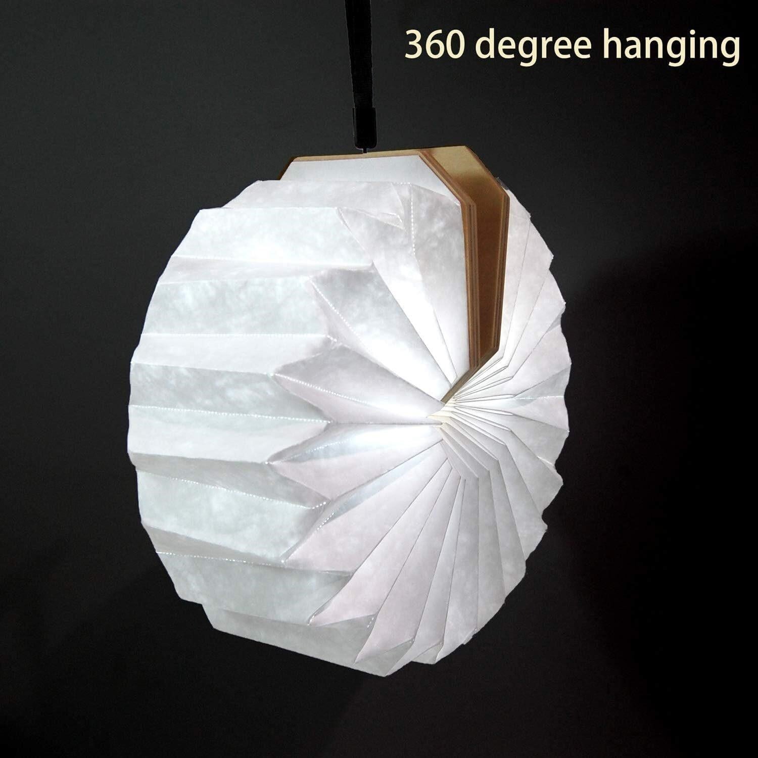 Wooden LED Book Light - Foldable Paper Lantern Magnetic Hanging Night Lamp USB