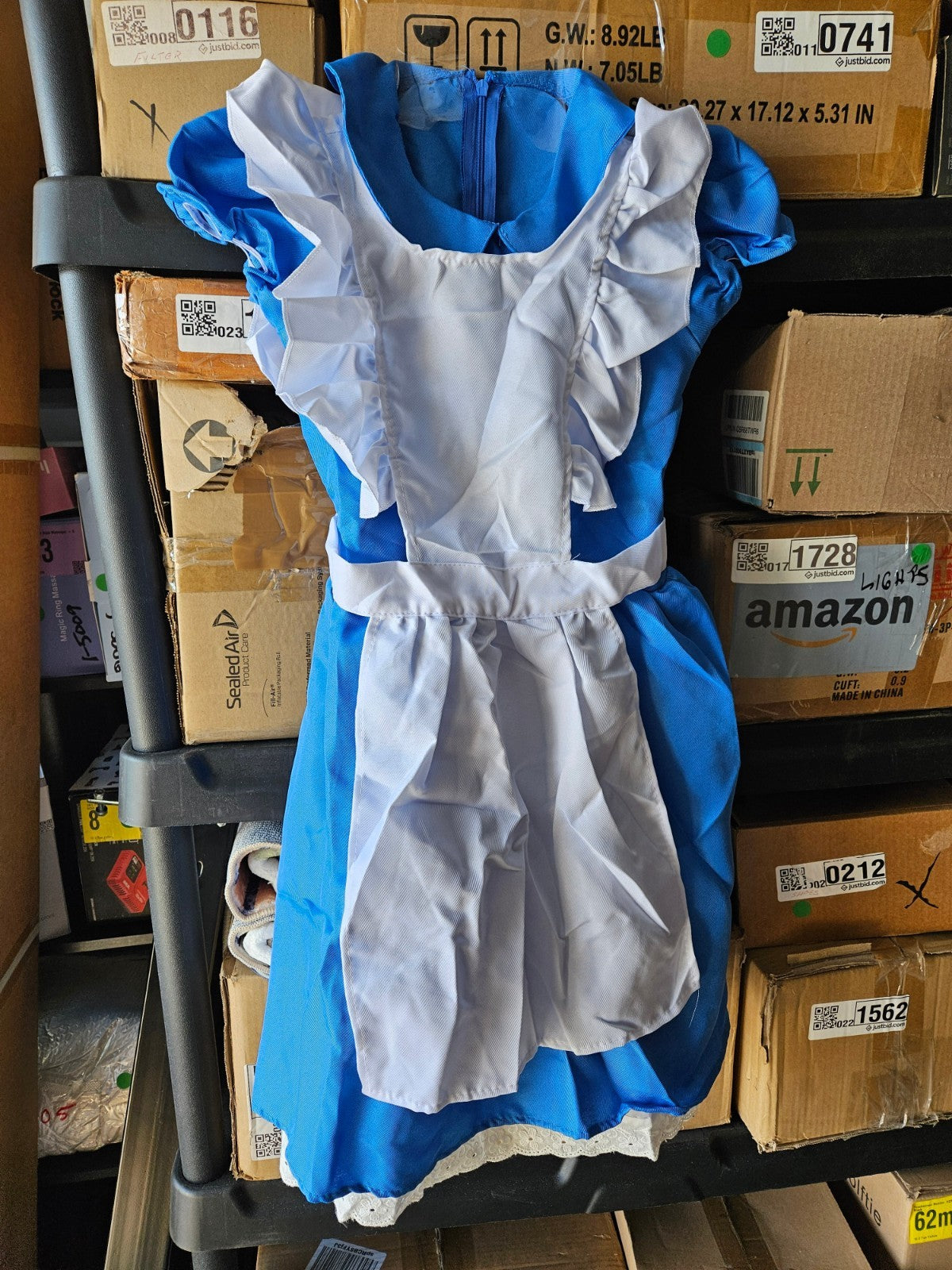 Alice in Wonderland Kids Costume Dress Apron Wig Headband Socks 6-Pc - 10-14y